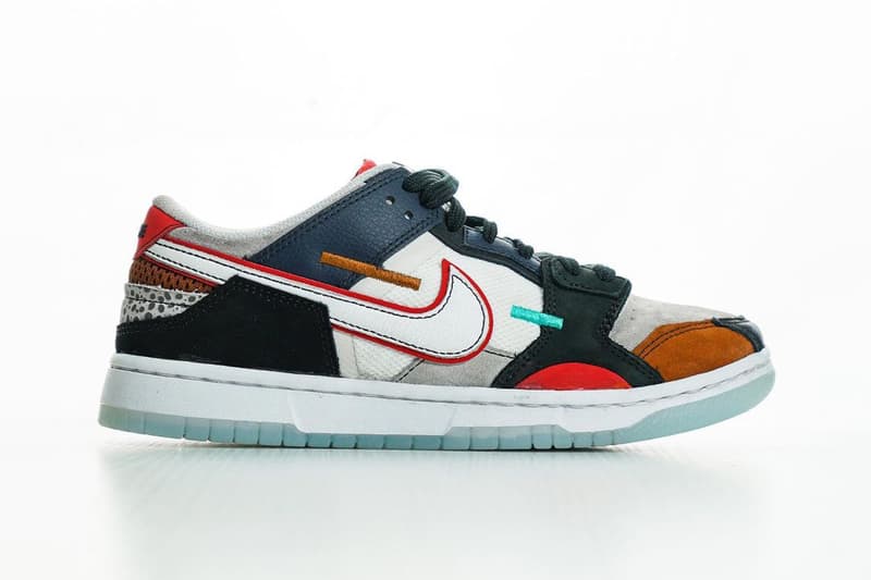 nike sportswear dunk low scrap safari navy blue red gray brown official release date info photos price store list buying guide