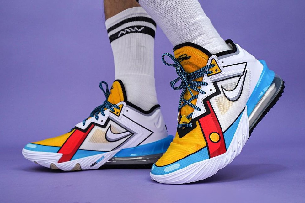 nike basketball lebron james 18 low signature shoe stewie griffin family guy cartoon white yellow blue red black official release date info photos price store list buying guide
