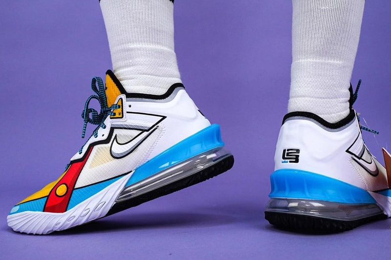 nike basketball lebron james 18 low signature shoe stewie griffin family guy cartoon white yellow blue red black official release date info photos price store list buying guide