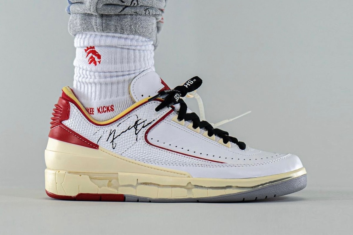 Off-White™ x Air Jordan 2 Low White/Red On-Foot Look