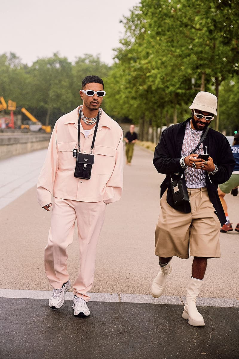 Paris Fashion Week SS22 Street Style Is a Masterclass in Layering dior bella hadid nick wooster kim jones air jordan air dior lvmh luxury kenny scharf travis scott air jordan 1 high og sneakers