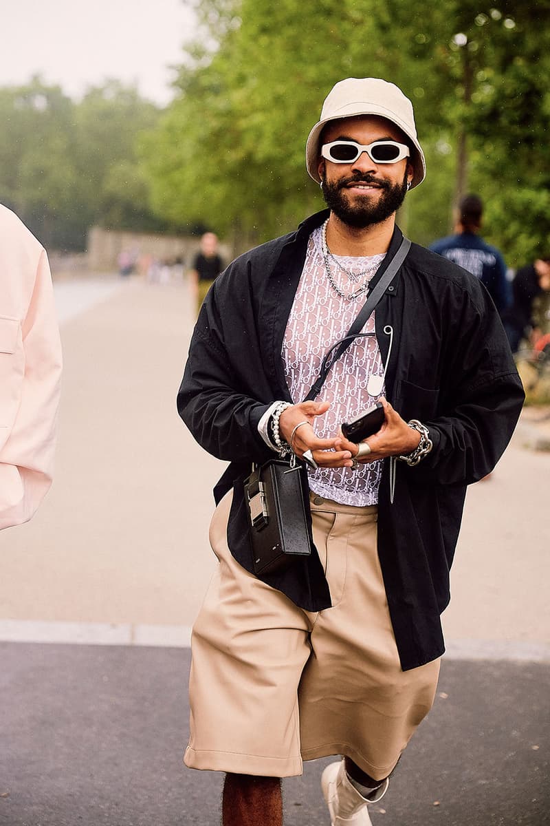 Paris Fashion Week SS22 Street Style Is a Masterclass in Layering dior bella hadid nick wooster kim jones air jordan air dior lvmh luxury kenny scharf travis scott air jordan 1 high og sneakers