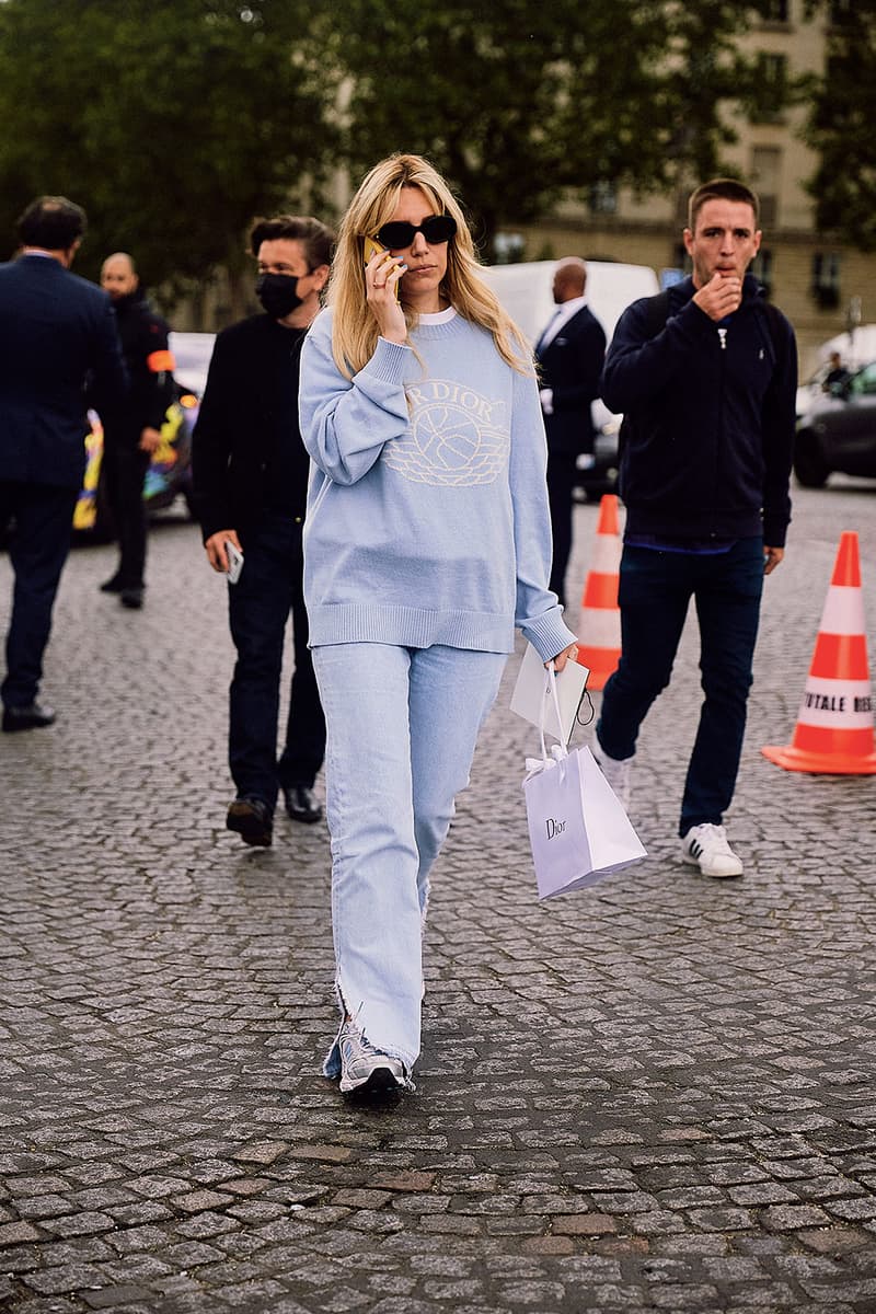 Paris Fashion Week SS22 Street Style Is a Masterclass in Layering dior bella hadid nick wooster kim jones air jordan air dior lvmh luxury kenny scharf travis scott air jordan 1 high og sneakers