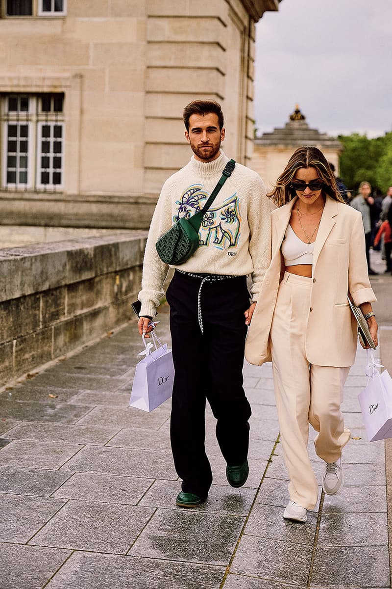 Paris Fashion Week SS22 Street Style Is a Masterclass in Layering dior bella hadid nick wooster kim jones air jordan air dior lvmh luxury kenny scharf travis scott air jordan 1 high og sneakers