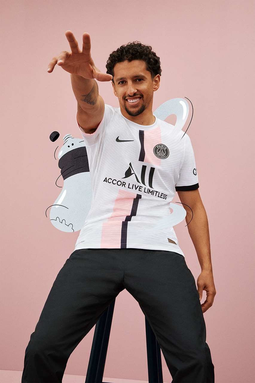 paris saint germain away kit 2021 22 nike mbappe jordan pink white details