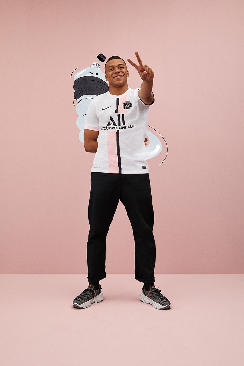 paris saint germain away kit 2021 22 nike mbappe jordan pink white details