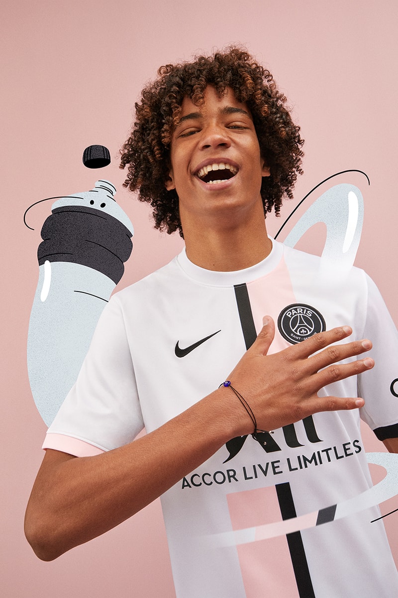 paris saint germain away kit 2021 22 nike mbappe jordan pink white details