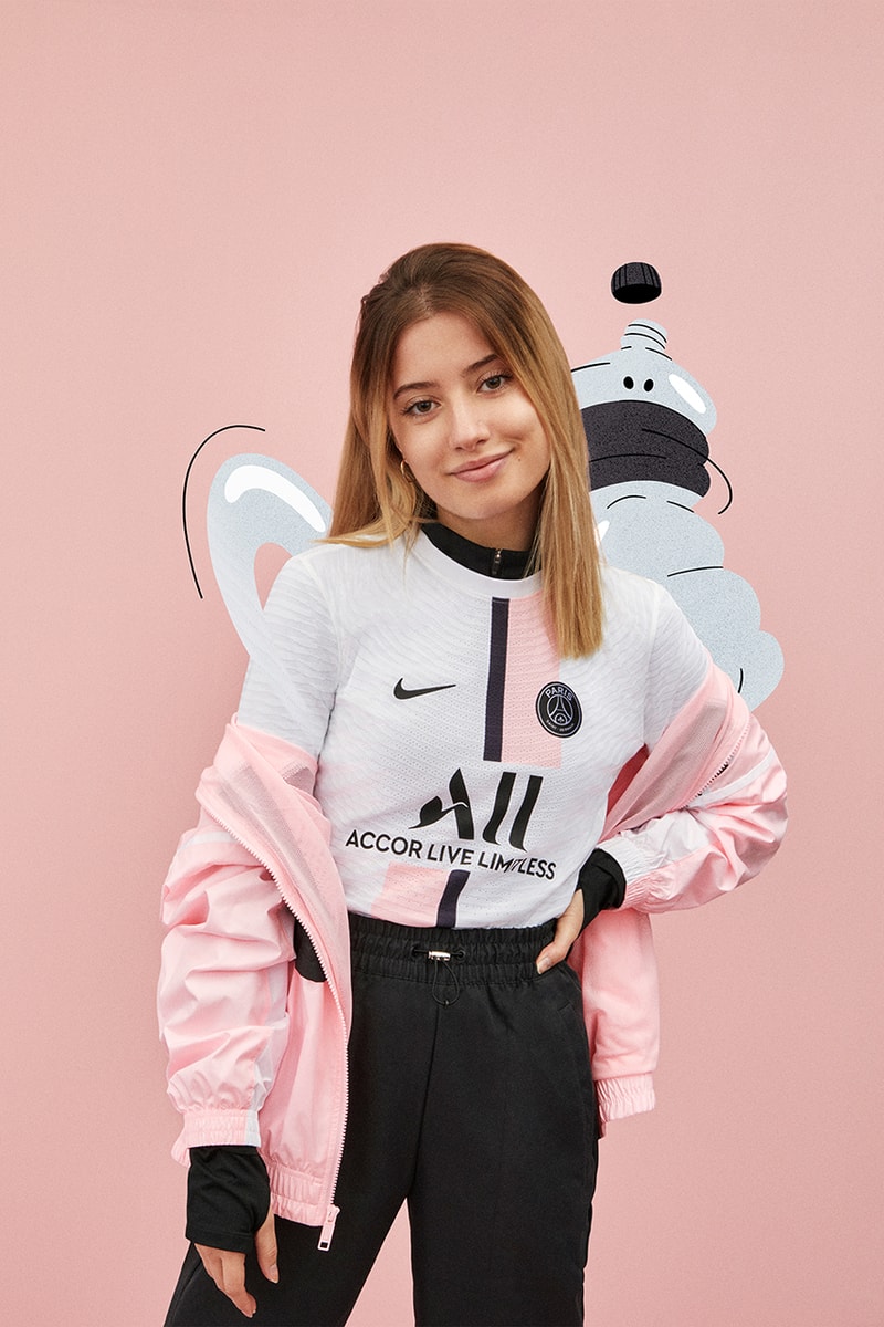paris saint germain away kit 2021 22 nike mbappe jordan pink white details