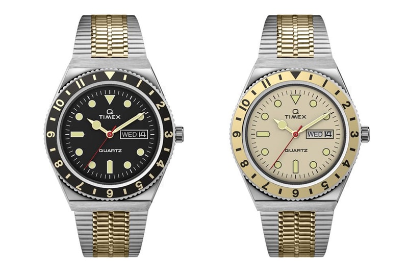 q timex watches quartz vintage retro inspired gold stainless steel two tone color series release 