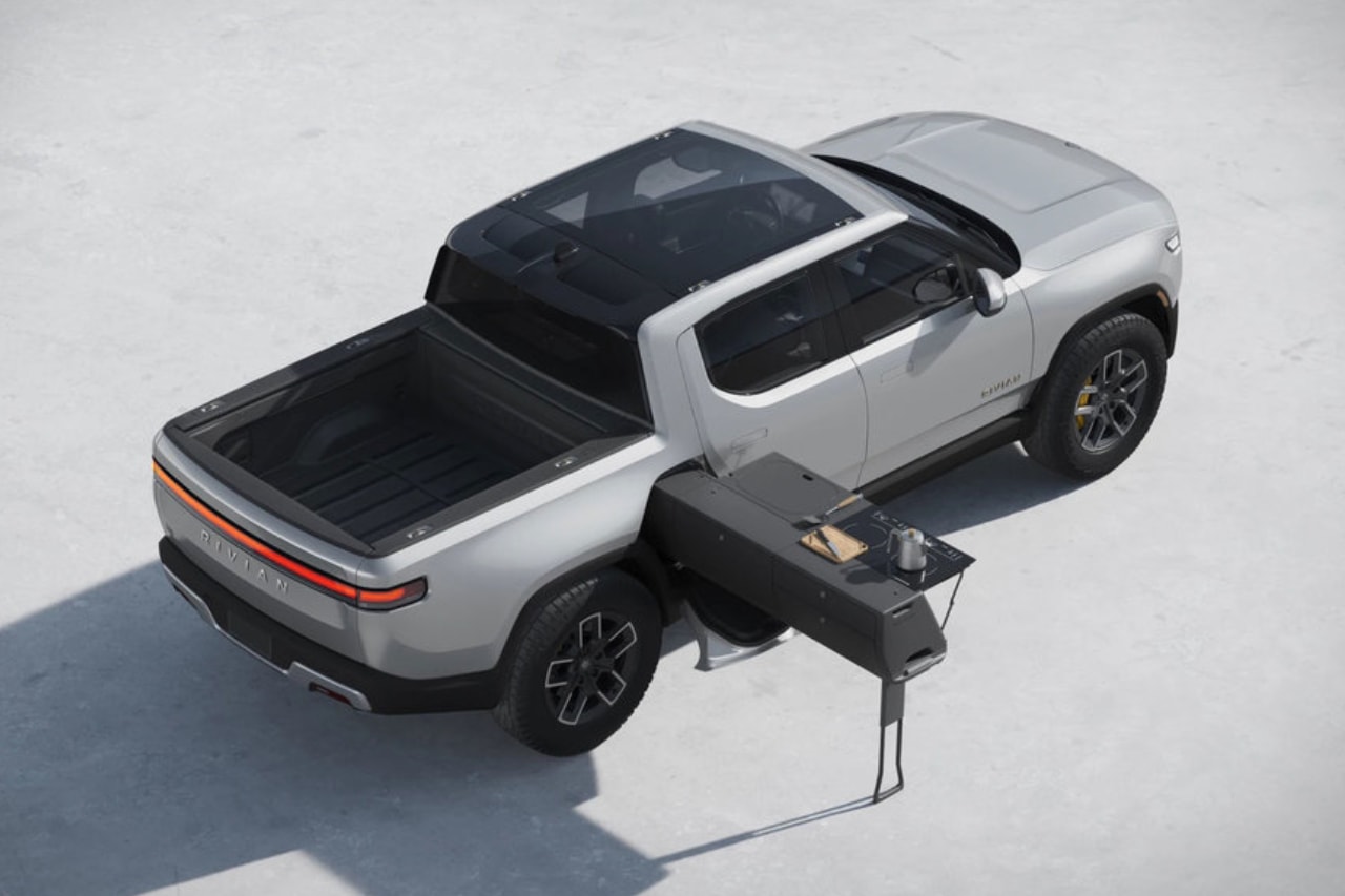 Rivian R1T x Snow Peak Collaboration Release Info outdoor kitchen electric truck