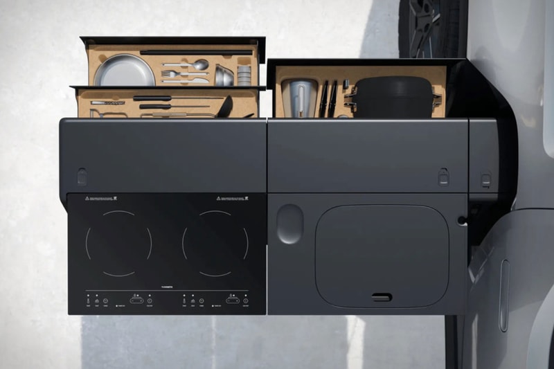 Rivian R1T x Snow Peak Collaboration Release Info outdoor kitchen electric truck