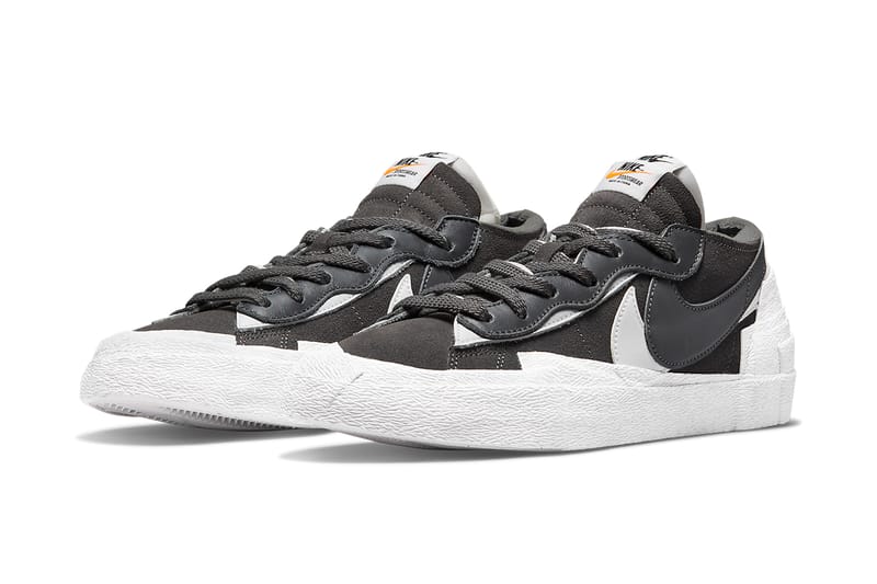 nike sacai blazer low iron grey on feet