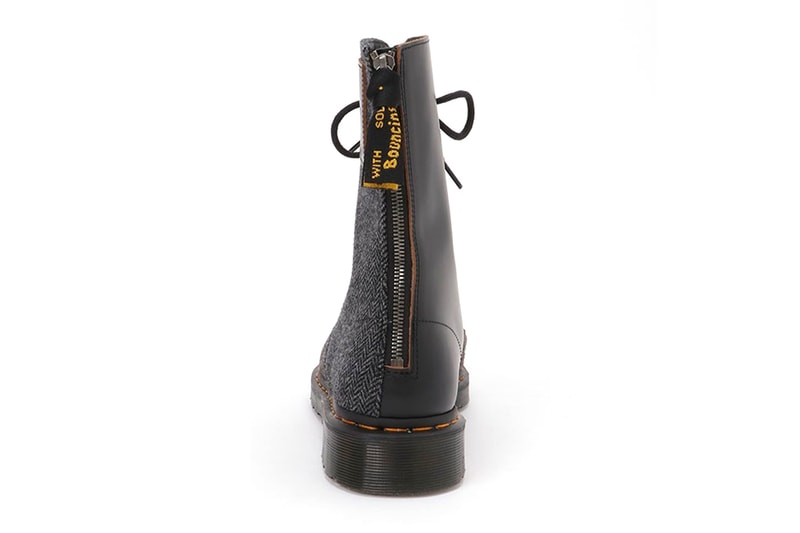 Yohji Yamamoto Y's Dr. Martens 1490 10-Eye Boot FW21 MOON Herringbone fabric leather yellow stitching drop release wool luxury