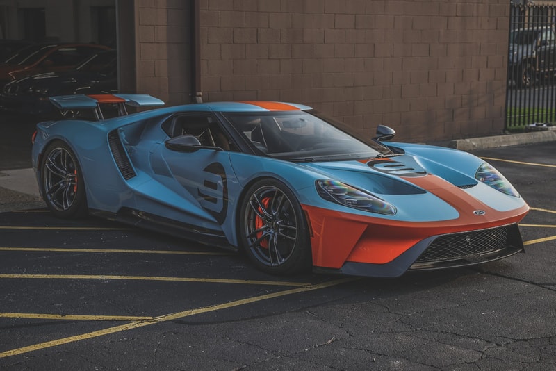 2019 Ford GT Heritage Edition Gulf-Inspired Blue Orange Livery Paint Job Rare American Muscle Super Car Bring a Trailer Auction Supercar 
