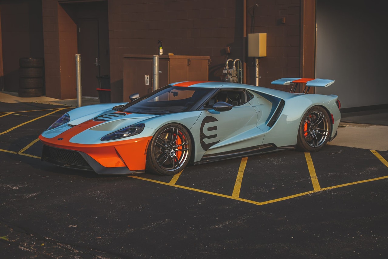 2019 Ford GT Heritage Edition Gulf-Inspired Blue Orange Livery Paint Job Rare American Muscle Super Car Bring a Trailer Auction Supercar 