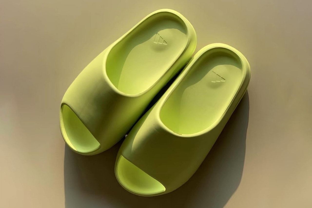kanye west adidas yeezy slide sandal glow green neon volt donda official release date info photos price store list buying guide