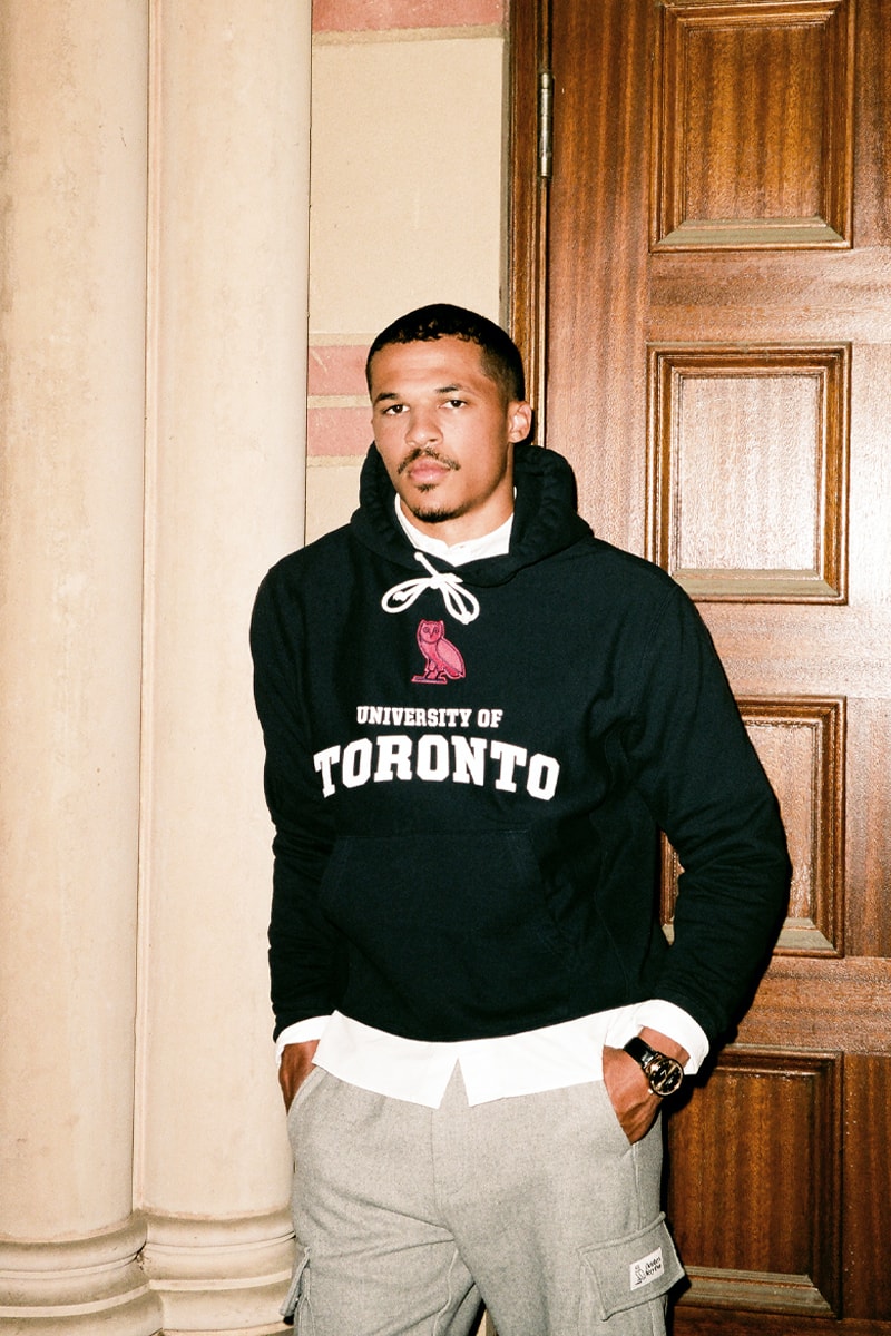 Drake's OVO Drops Co-Branded Collection With University of Toronto tdot uoft maple leaf logo canada owl kylie masse quarter zips hooded sweatshirts october's very own 