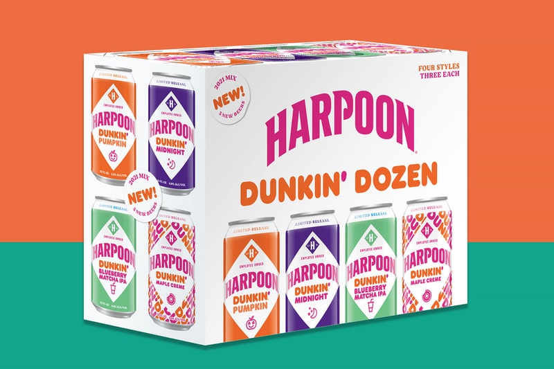 dunkin donuts harpoon brewery beer ipa blueberry matcha pumpkin spiced latte midnight american porter maple creme blonde ale 