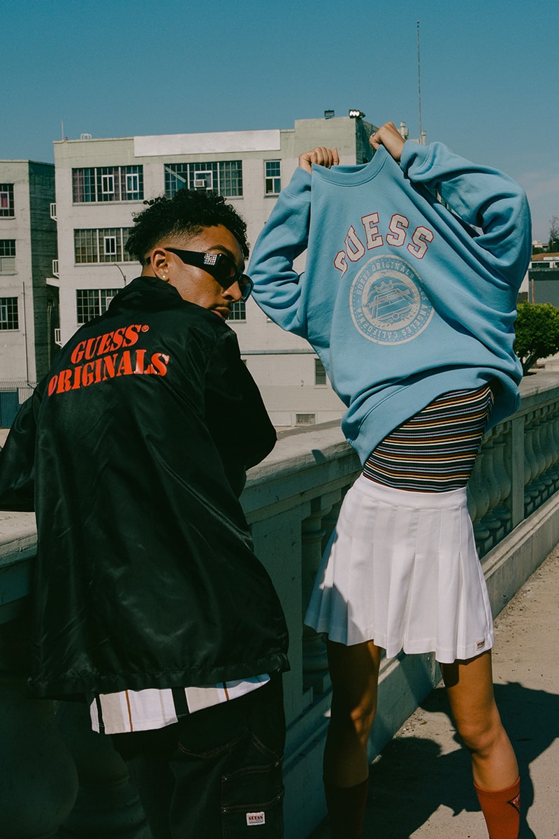 GUESS Originals Readies for Spring Semester in LA expansive collection of '90s campus-inspired apparel college university back to school kit program essentials release info available pinstripe plaid