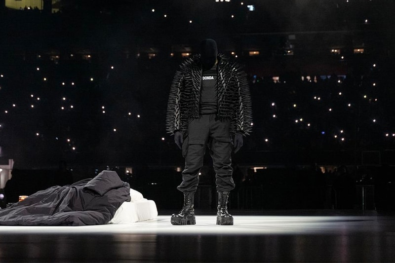Kanye West Fashion Statements Era DONDA Balenciaga Fall 2020 Spiked Rubber Leather Jacket Mercedes-Benz Stadium Atlanta Listening Party Music Rapper Kim Kardashian Face Covering Balenciaga Demna Gvasalia Rick Owens Bottega Veneta The Row Rei Kawakubo