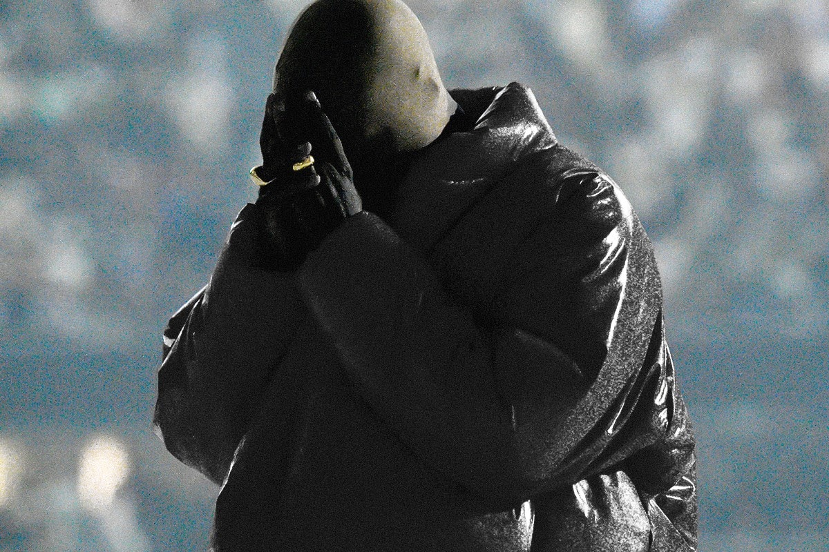Kanye West Fashion Statements Era DONDA Balenciaga Fall 2020 Spiked Rubber Leather Jacket Mercedes-Benz Stadium Atlanta Listening Party Music Rapper Kim Kardashian Face Covering Balenciaga Demna Gvasalia Rick Owens Bottega Veneta The Row Rei Kawakubo