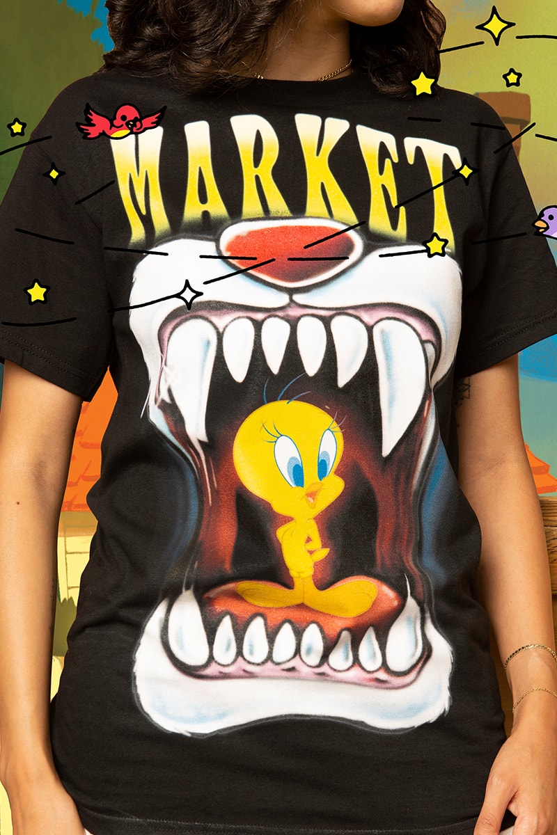 MA®️KET Taps Looney-Tunes For Its First Collaboration Under New Name graphic t shirt vintage retro Tweety Bird Sylvester Wile E. Coyote Marvin the Martian Taz graffiti release