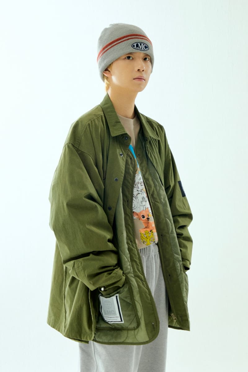 Fall winter 2021 FW21 LMC Lost Management Cities vintage sun fade colorful stadium jacket military fishtail parka shirt jackets knit cardigans active gear ecofriendly cotton release info