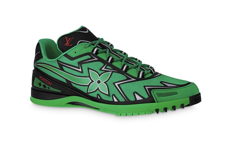 Louis Vuitton LV Sprint Sneaker Fall Winter 2021 FW21 Ebonics / Snake Oil / The Black Box / Mirror, Mirror Virgil Abloh Green Yellow LV Monogram Flower Football Boots Indoors Terrace Culture Luxury