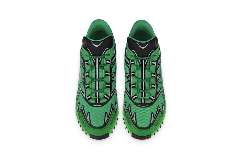 Louis Vuitton LV Sprint Sneaker Fall Winter 2021 FW21 Ebonics / Snake Oil / The Black Box / Mirror, Mirror Virgil Abloh Green Yellow LV Monogram Flower Football Boots Indoors Terrace Culture Luxury