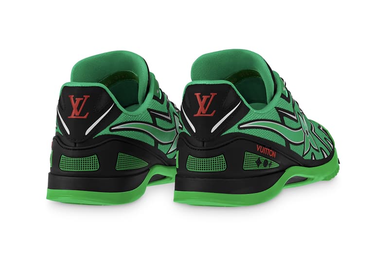 Louis Vuitton LV Sprint Sneaker Fall Winter 2021 FW21 Ebonics / Snake Oil / The Black Box / Mirror, Mirror Virgil Abloh Green Yellow LV Monogram Flower Football Boots Indoors Terrace Culture Luxury