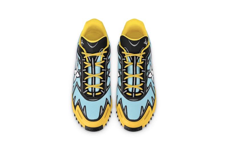 Louis Vuitton LV Sprint Sneaker Fall Winter 2021 FW21 Ebonics / Snake Oil / The Black Box / Mirror, Mirror Virgil Abloh Green Yellow LV Monogram Flower Football Boots Indoors Terrace Culture Luxury