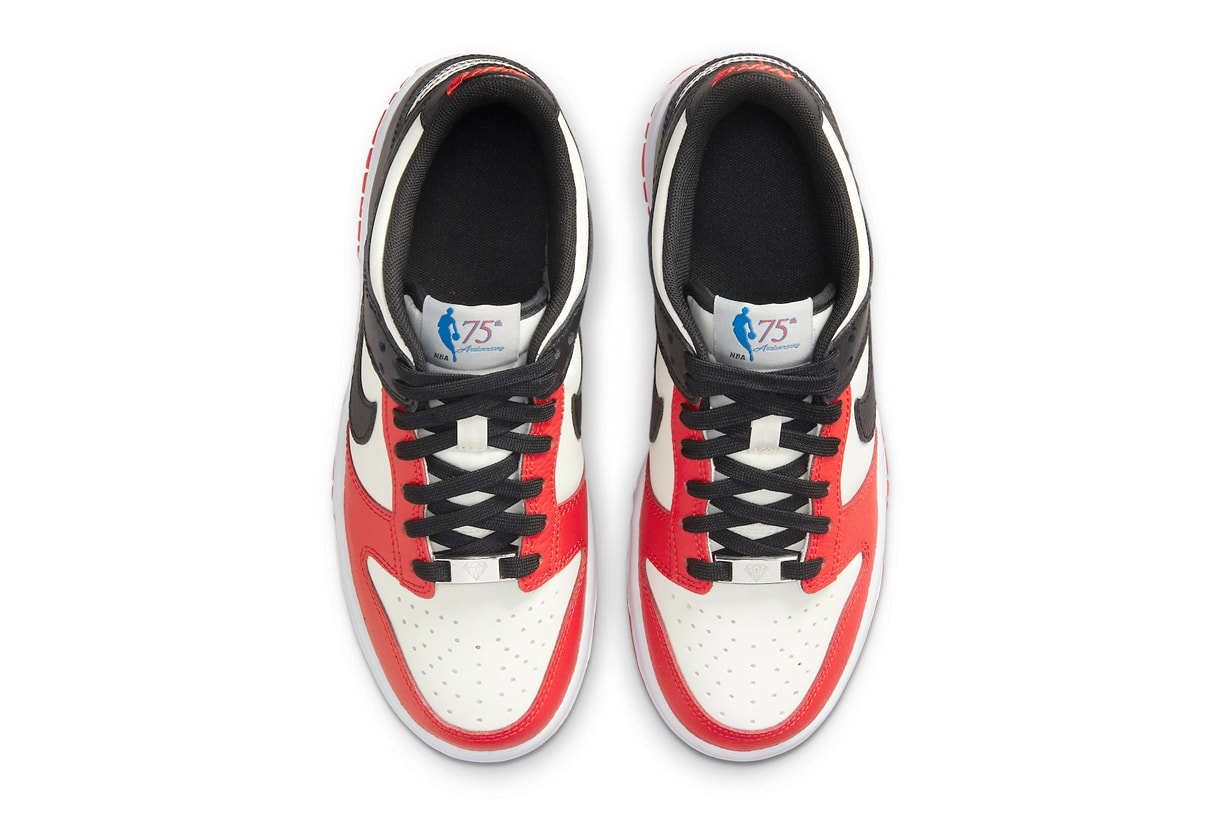 Official Images First Look NBA Nike Dunk Low EMB Chicago 75th Anniversary Diamong Chile Red black 