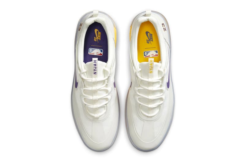 NBA Nike SB Nyjah Free 2 Lakers Official Look Release Info DA3439-100 Date Buy Price Summit White Court Purple University Gold