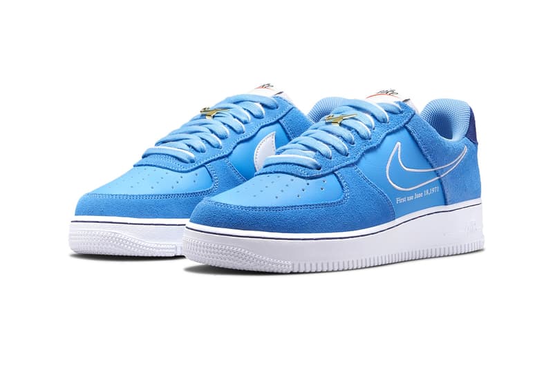 Nike Air Force 1 First Use university blue white deep royal blue leather suede swoosh june 18 1971 release information images