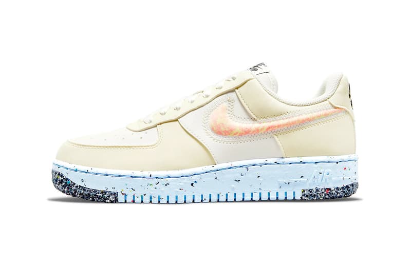 Nike Move to Zero Air Force 1 Crater White Cream Release 110 USD Grind pinwheel logo rubber foam speckled reveal drop 2021