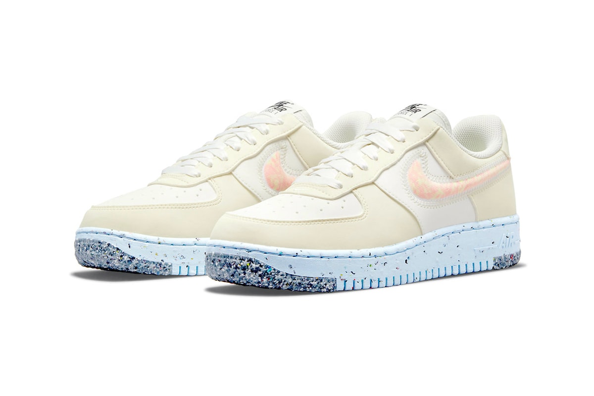 Nike Move to Zero Air Force 1 Crater White Cream Release 110 USD Grind pinwheel logo rubber foam speckled reveal drop 2021 