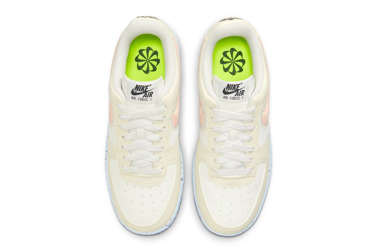 Nike Move to Zero Air Force 1 Crater White Cream Release 110 USD Grind pinwheel logo rubber foam speckled reveal drop 2021 