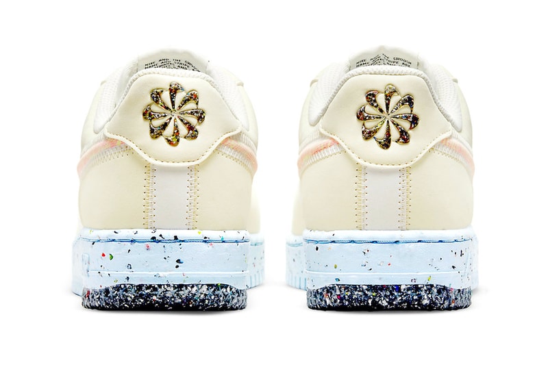 Nike Move to Zero Air Force 1 Crater White Cream Release 110 USD Grind pinwheel logo rubber foam speckled reveal drop 2021 