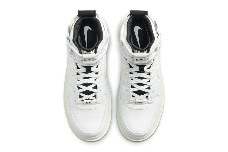 Official Look Nike Air Force 1 High Utility 2.0 Summit White Fall Winter 2021 tumbled leather high top boot Release info date price