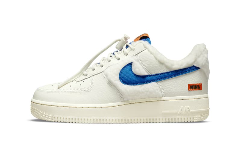 Nike Air Force 1 Low Sherpa Fleece Official Look Fleece tumbled leather lining white blue orange AF1 winter cold cozy release info do6680-100