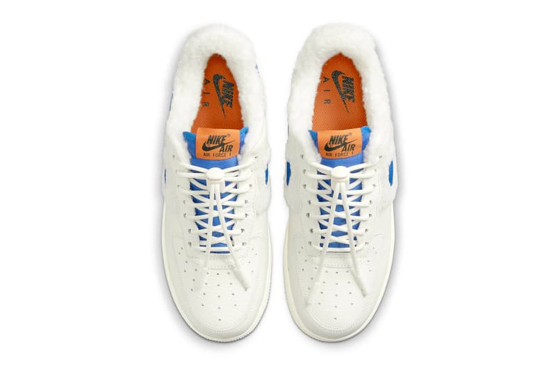 Nike Air Force 1 Low Sherpa Fleece Official Look Fleece tumbled leather lining white blue orange AF1 winter cold cozy release info do6680-100