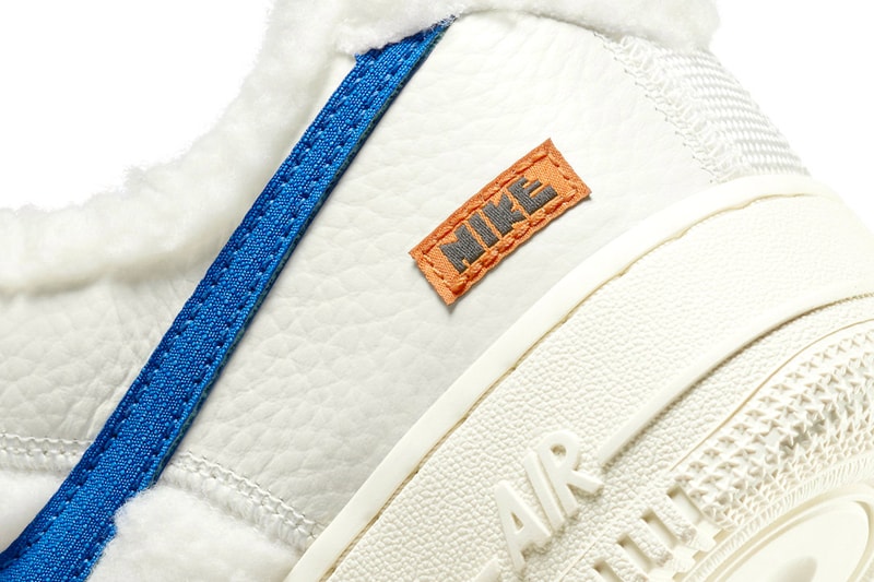 Nike Air Force 1 Low Sherpa Fleece Official Look Fleece tumbled leather lining white blue orange AF1 winter cold cozy release info do6680-100
