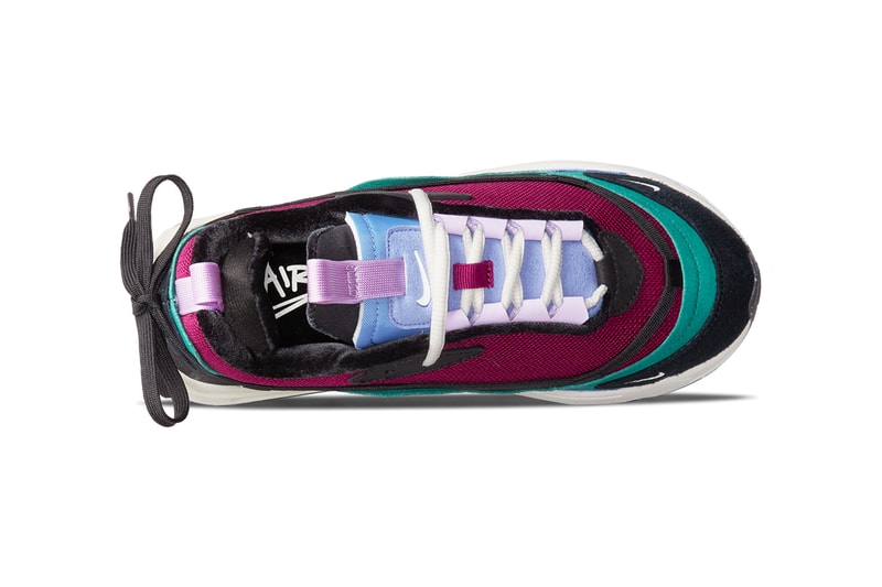 Nike Air Max Furyosa NRG DC7351-300 Night Green Sail Raspberry Red Black Release Information Mad Max Furiosa Air Bubbles Stacked Sole Unit Futuristic Modern Technological Shoe Sneaker Footwear Trainer Drop Date OneBlockDown Europe Swoosh