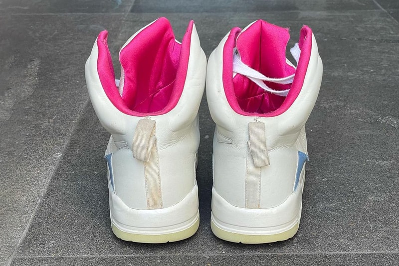 nike sportswear kanye west air yeezy 1 wear test sample no strap white pink blue official release date info photos price store list buying guide