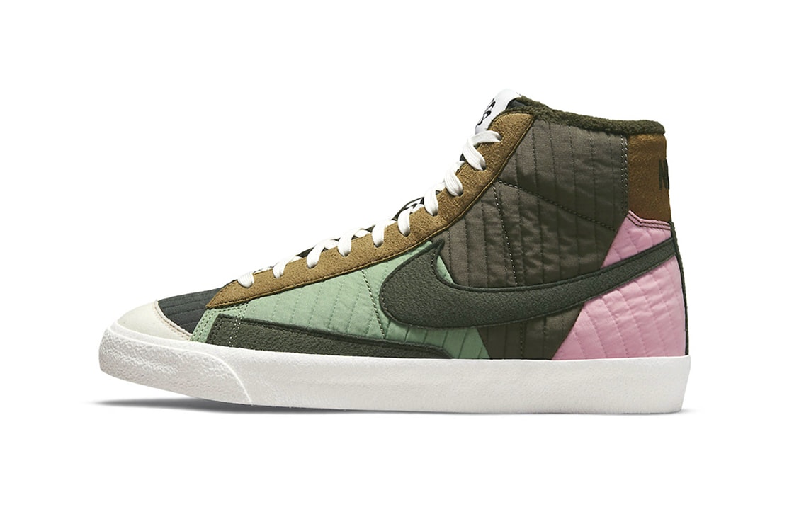Nike Releases a Toasty Blazer Mid '77 Premium Fall Autumn Quilted Nylon Move to Zero Sequoia Olive Pink Kelp Brown Images  unveil drop