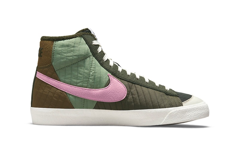 Nike Releases a Toasty Blazer Mid '77 Premium Fall Autumn Quilted Nylon Move to Zero Sequoia Olive Pink Kelp Brown Images  unveil drop