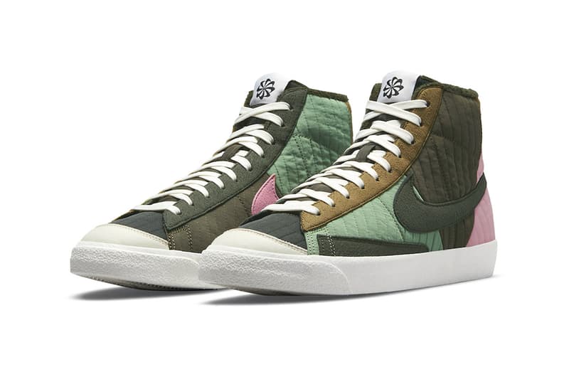 Nike Releases a Toasty Blazer Mid '77 Premium Fall Autumn Quilted Nylon Move to Zero Sequoia Olive Pink Kelp Brown Images  unveil drop