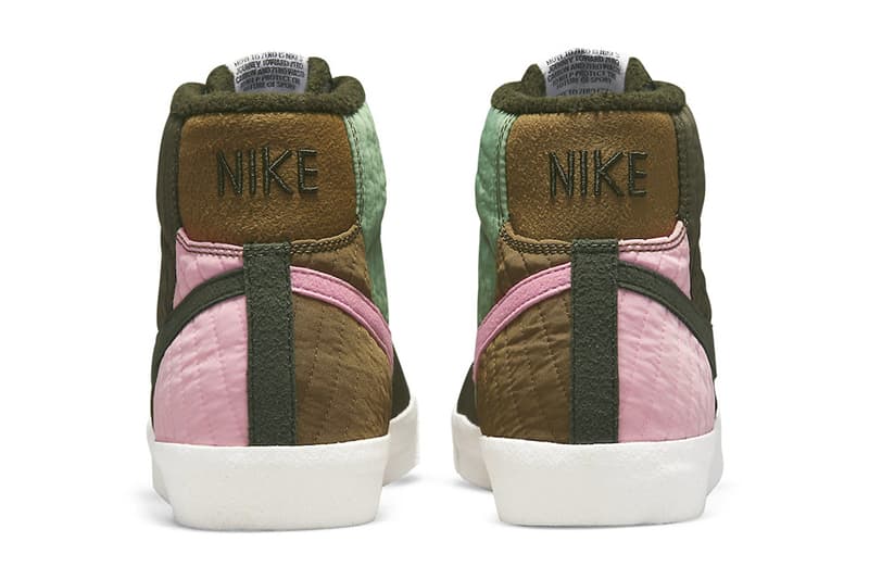 Nike Releases a Toasty Blazer Mid '77 Premium Fall Autumn Quilted Nylon Move to Zero Sequoia Olive Pink Kelp Brown Images  unveil drop