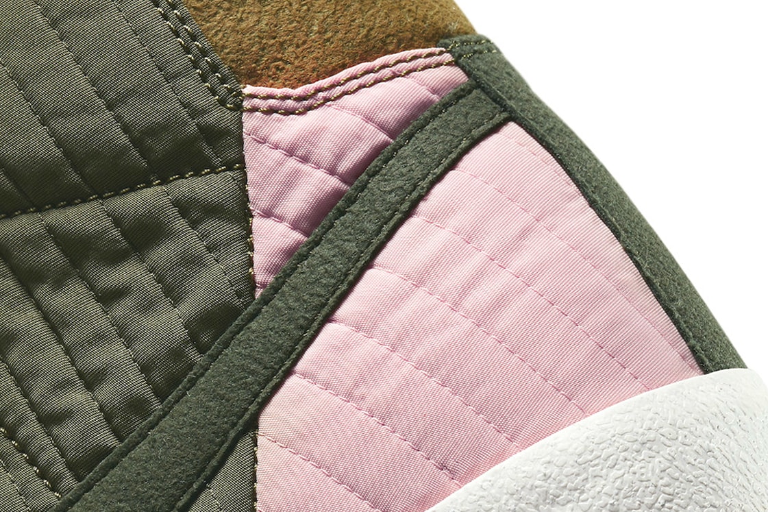 Nike Releases a Toasty Blazer Mid '77 Premium Fall Autumn Quilted Nylon Move to Zero Sequoia Olive Pink Kelp Brown Images  unveil drop