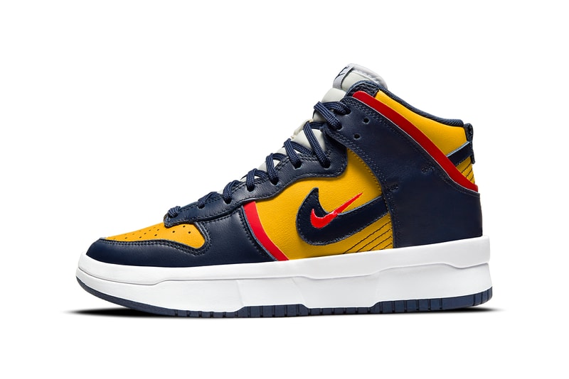 nike sportswear dunk high rebel varsity maize navy Michigan summit white gray DH3718 701 100 official release date info photos price store list buying guide